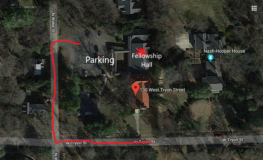 Map to parking at the Hillsborough United Methodist Church.